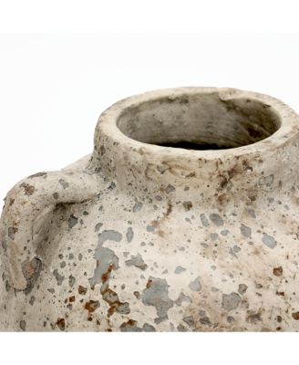 Rustic Antiqued Terracotta Vase, 10.4-Inch Round Bouquet Holder for Farmhouse Decor