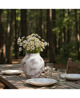 Rustic Gray with Weathered White Finish 12.4-Inch Tall Stoneware Vase for Farmhouse Decor