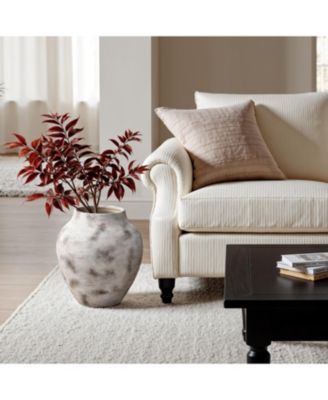 Rustic Gray with Weathered White Finish 14.8-Inch Tall Stoneware Vase for Farmhouse Decor