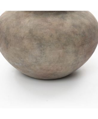 Rustic Ceramic Vase, 12.2" Wide Terracotta Pot with Earthy Gray-Brown Finish, Handcrafted