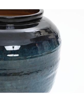 Blue Ripples Ceramic Vase, 17.3" High Elegant Centerpiece for Entryway or Living Room
