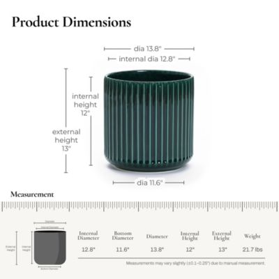 Jade Green Ribbed 13.8-Inch Round Ceramic Planter
