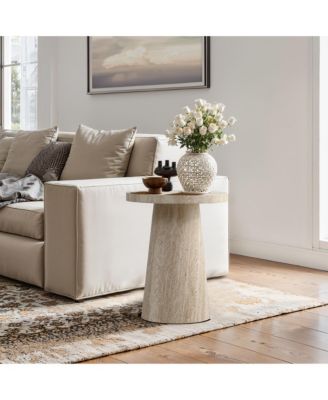 Stone Pattern Engineered Wood 19.7-Inch Tall Round End Table & Nightstand – Modern Side Table for Living Spaces