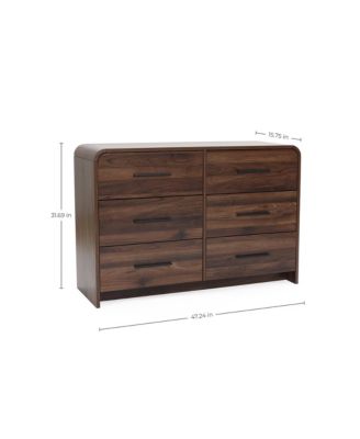 Modern Walnut Finish 6-Drawer Dresser, Engineered Wood Storage Chest with Rounded Corners