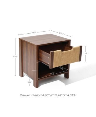 Walnut Finish MDF Wood with Rope Front 1-Drawer Nightstand and End Table