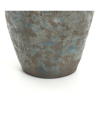 Antiqued Blue & Brown Terracotta Vase with Handles, 12" Tall Farmhouse Vintage Pottery