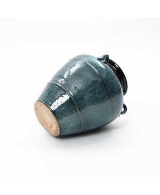 Ocean Blue Ceramic Vase with Handles, 15.75" Tall Amphora Pot for Rustic or Coastal Decor