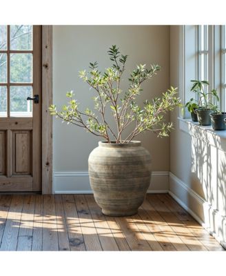 Vintage Pottery Brown 17.32-Inch Tall Round Ceramic Vase