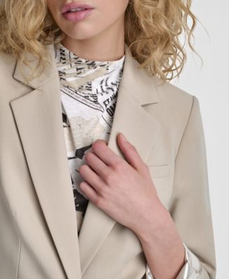 Women's Newspaper-Print One-Button Blazer