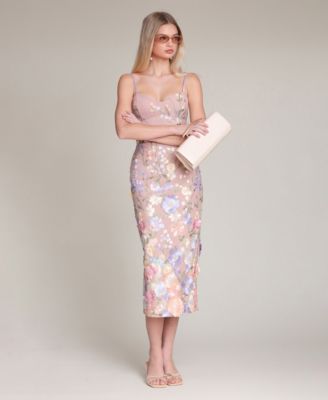 Women's Floral Applique Bustier Midi Dress