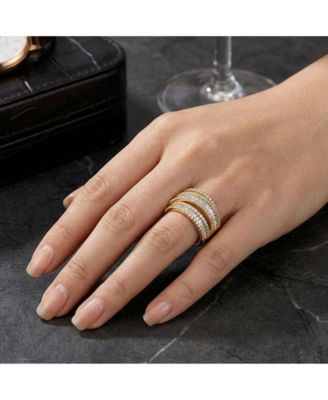 Radiant Sterling Silver Crossover Multi-Row CZ Statement Ring