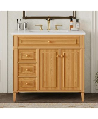 36'' Solid Wood Bathroom Vanity with Sink, Tilt-Out Drawer & 2-Door Storage, Freestanding Modern Cabinet for Easy Assembly