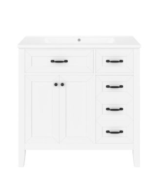 36" Bathroom Vanity with Ceramic Sink, Solid Wood Frame, Storage Cabinet & Drawers for Modern Home