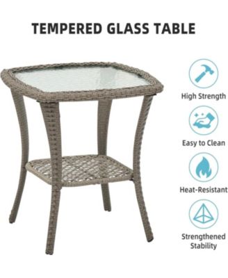 3-Piece Outdoor Patio Bistro Set - PE Wicker 360° Swivel Glider Chairs with Thick Cushions & Tempered Glass Table,Rattan Furniture for Porch