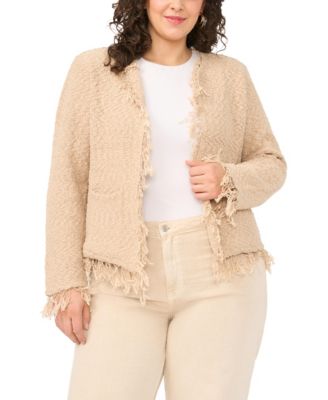 Plus Size Long-Sleeve Fringe Cropped Jacket