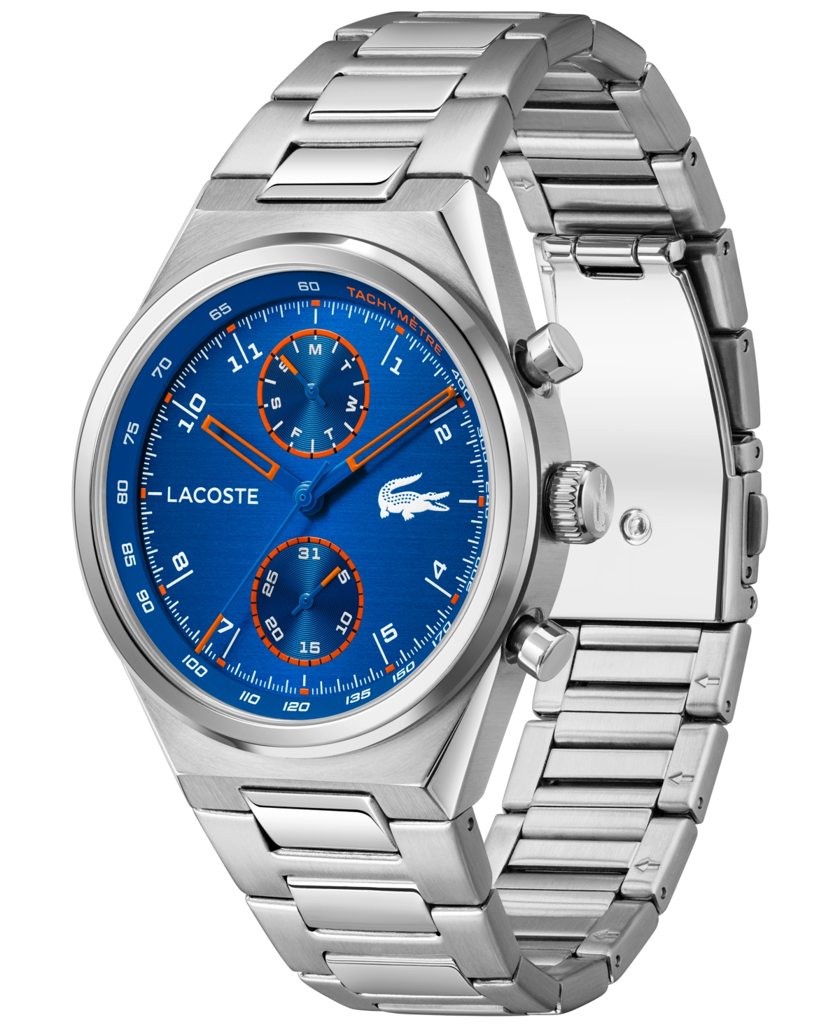 Lacoste Men's Line Racer Silver Tone Stainless Steel Bracelet Watch, 42mm