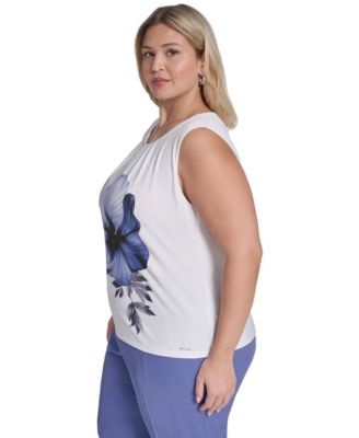 Plus Size Printed Pleated Camisole Top
