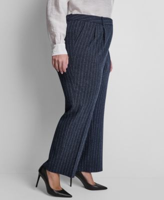 Plus Size Mid-Rise Pinstripe Pleated Trouser