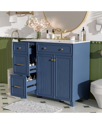 36" Bathroom Vanity with Ceramic Sink, Double-Layer Drawer, Soft Close Doors, Adjustable Shelf, Modern Storage