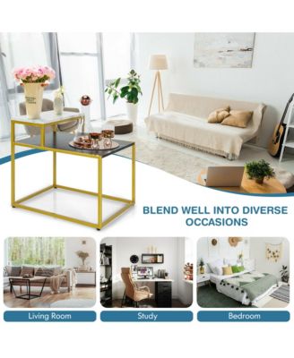 2 Tier End Side Table Metal Frame Nightstand with Storage Shelf Living Room