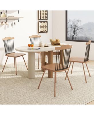 Windsor Chair Set of 2 Metal Legs Supported Dining Chair Farmhouse Armless Chair