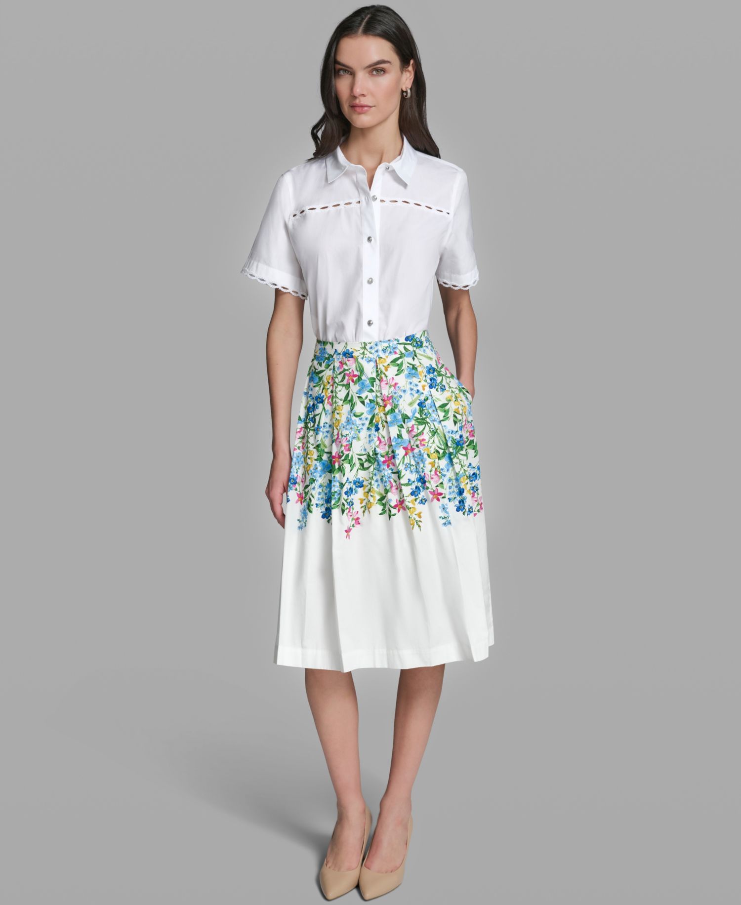 Women's Pleated Placed Printed Skirt