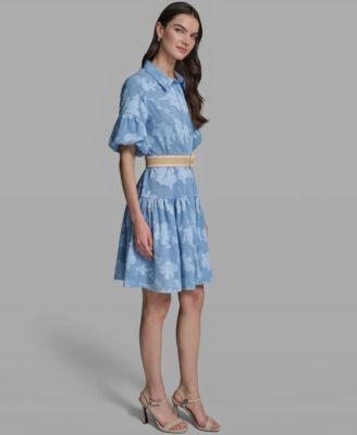 Women's Short-Sleeve Collared Burnout Dress