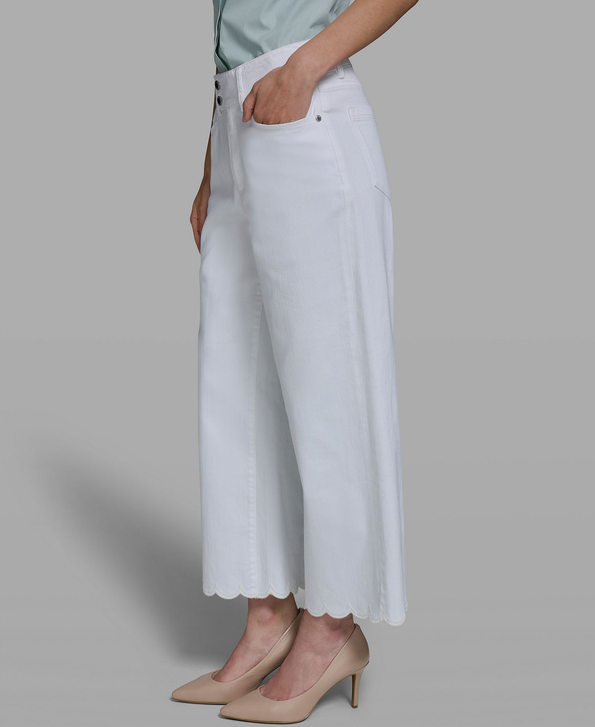 KARL LAGERFELD PARIS Women's Mid-Rise Scalloped Hem Jeans view 6 — MAYCSS fashion products