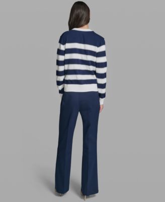 Women's Long-Sleeve V-Neck Sequin Striped Cardigan