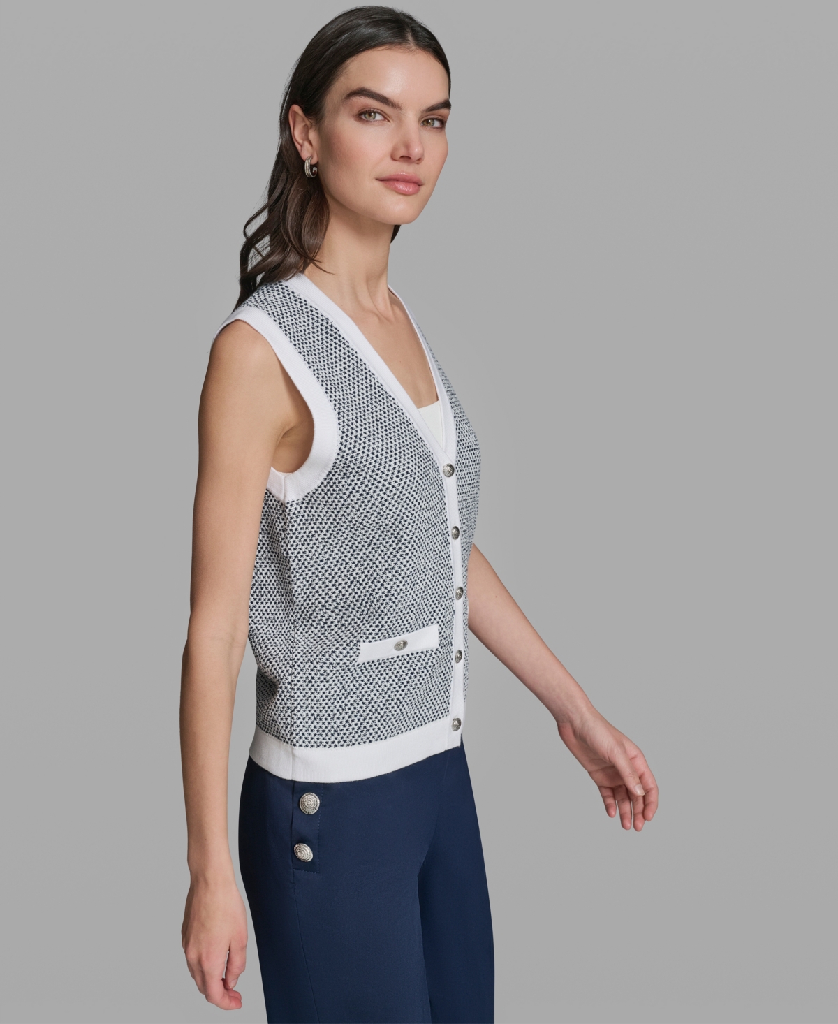 Karl Lagerfeld Paris Women's Sleeveless V-Neck Sweater Vest
