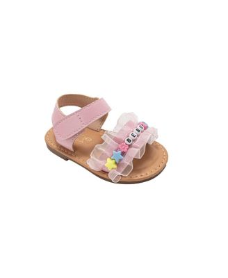 Little Girls Fashion Sandals with Ruffle Detail and Mix Beads