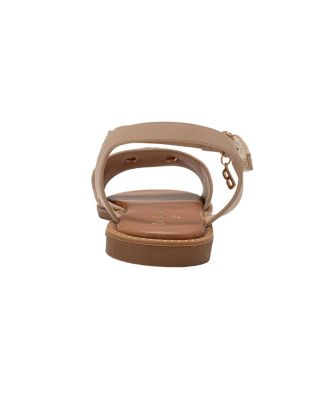 Little Girls Girl's  Fashion Sandals – Dressy Shoes with Raffia Upper and Logo Medallion Accent