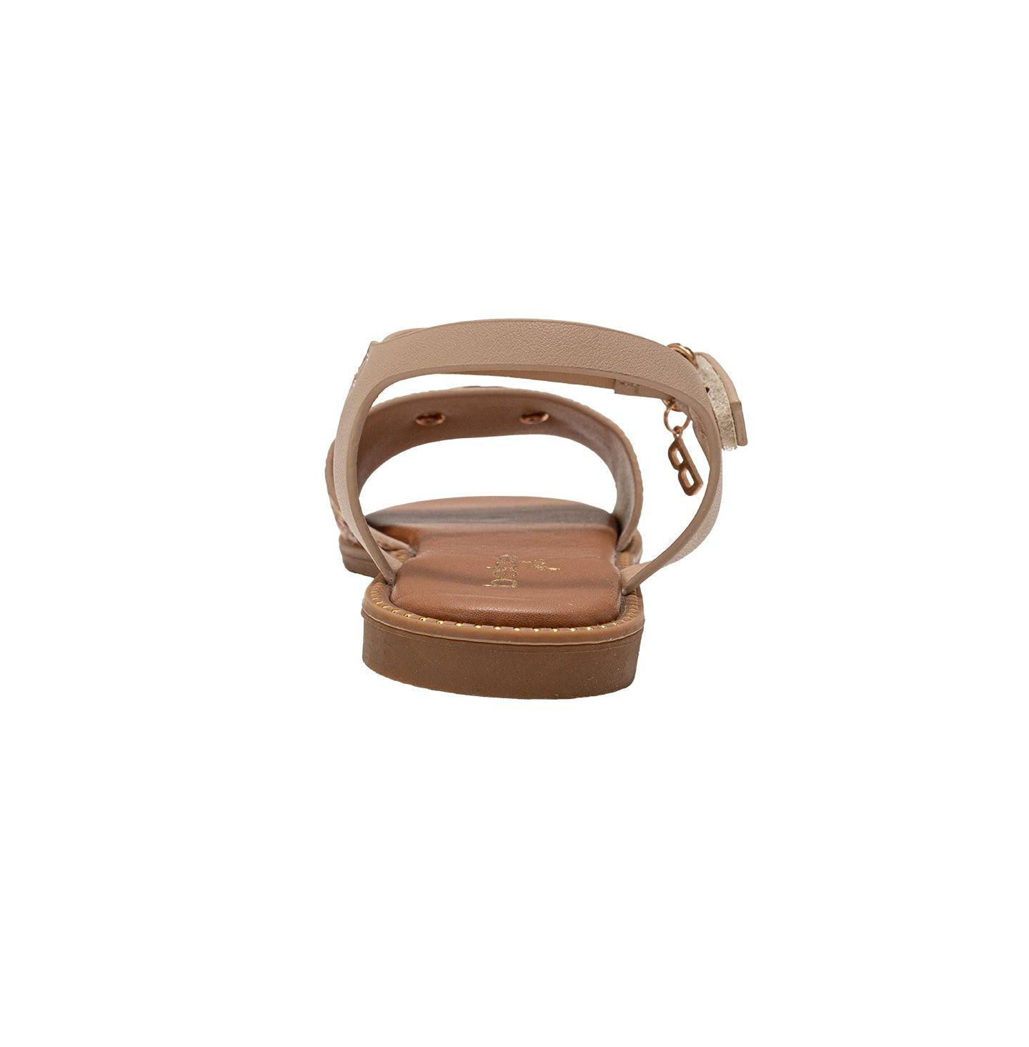 Сандалии Bebe Fashion Sandals - Dressy Shoes with Raffia Upper and Logo Medallion Accent для девочек, цвет: Рыжевато-коричневый разноцветный — фото 4