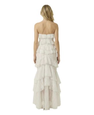 Women's Strapless Raw Edge Tiered Ruffle Maxi Dress