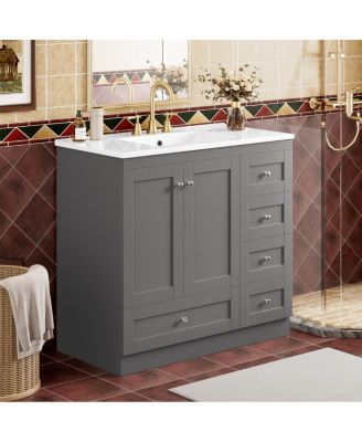 36" Shaker Bathroom Vanity with Ceramic Sink,Freestanding MDF Cabinet, Soft-Close Drawers & 2 Doors for Modern Storage