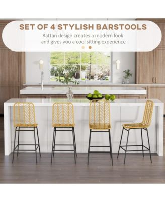 Modern Rattan Bar Stools Set of for Kitchen Seating