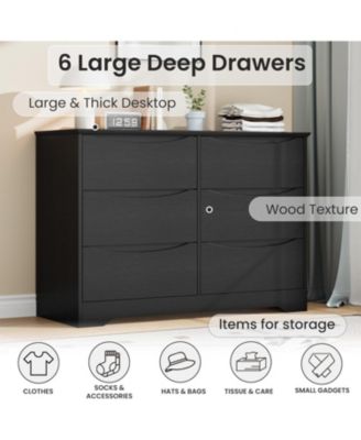 6 Drawer Tall Wood Dresser, Modern Storage Chest with Wide Top for Bedroom