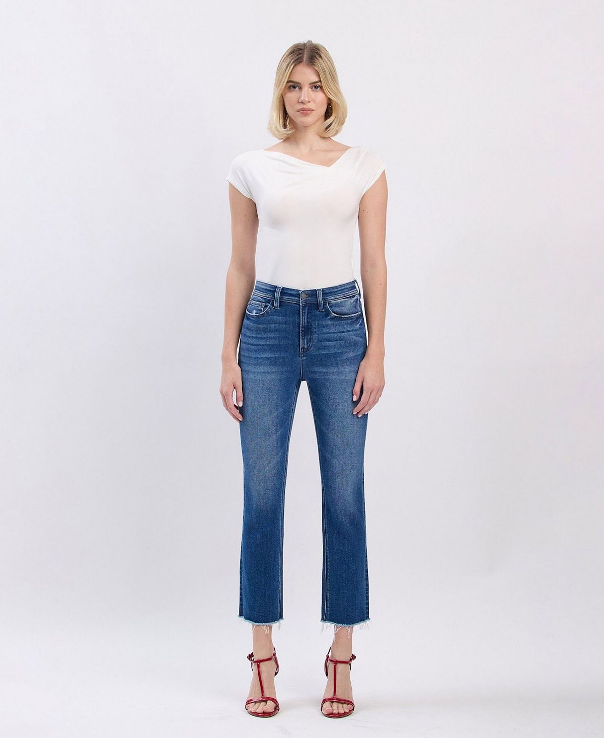 Flying Monkey Women's Super High Rise Slim Straight Jeans view 2 — MAYCSS fashion products