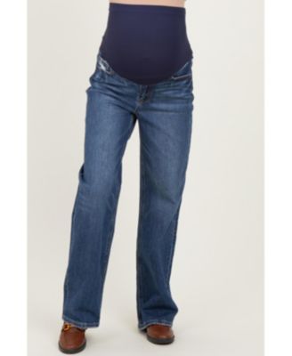 Maternity Navy Dark Wash Wide Leg Jeans