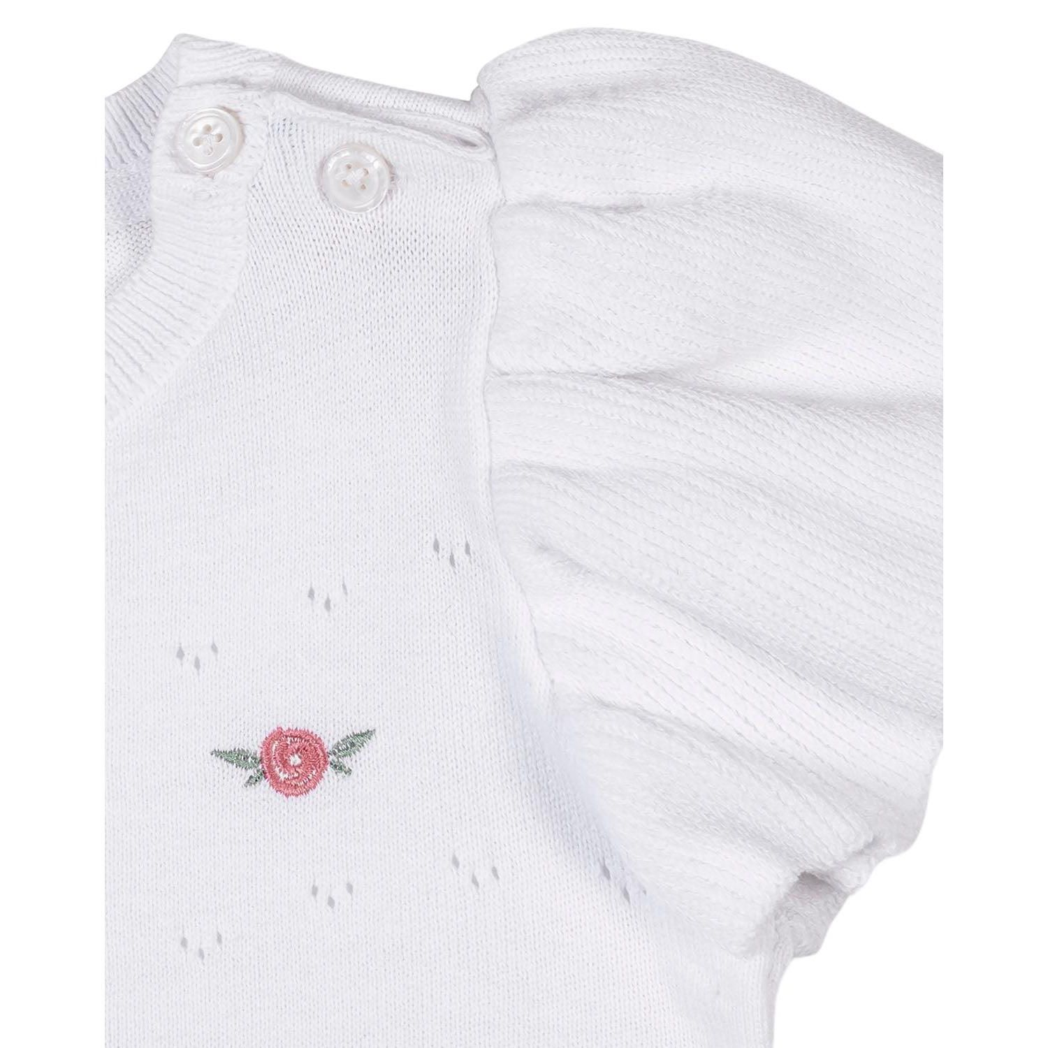 Hope and Henry Little and Big Girls' Organic Ruffle Sleeve Pointelle Sweater