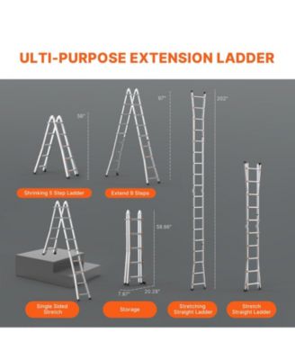 17 ft Telescoping A-Frame Ladder, Compact Aluminum Multi-Function Extension Ladder, Collapsible Design, 330 lb Load Capacity