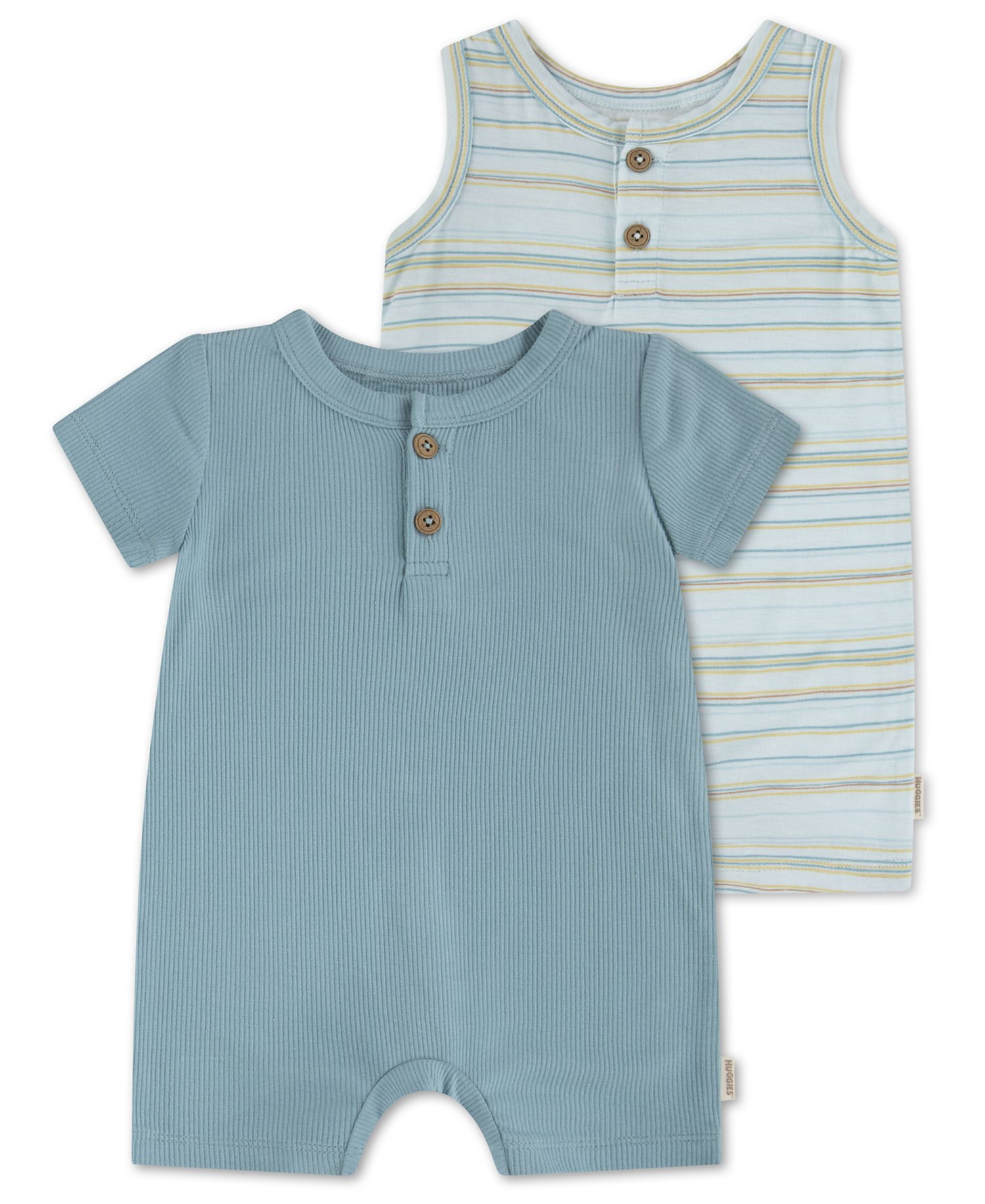 Baby Boys' Henley Neck Romper, 2-Pack