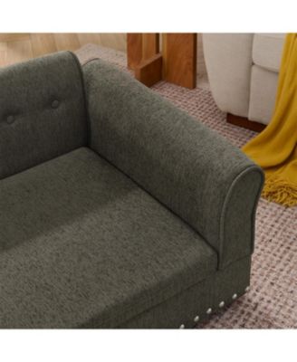 Oversized Pet Sofa, Modern Linen Fabric Elevated Dog Bed with Backrest & Armrest for Large Dogs