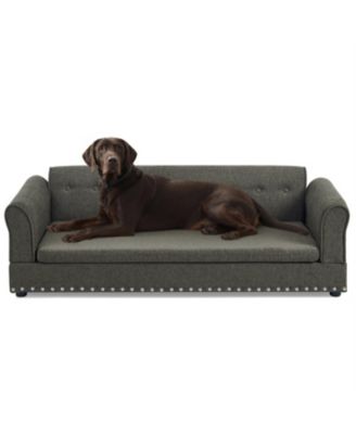 Oversized Pet Sofa, Modern Linen Fabric Elevated Dog Bed with Backrest & Armrest for Large Dogs