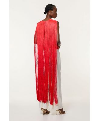 Women's Bandage Knit Long Tassel Cape Top