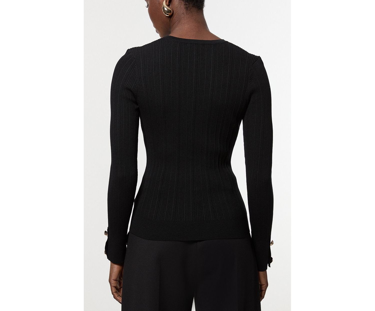 Women's Military Trim Rib Long Sleeve Knit Top