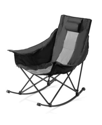Rocking Camping Chair, Folding Padded Rocker with Cupholder & Pocket, 225 lb Capacity, Portable Outdoor Chair