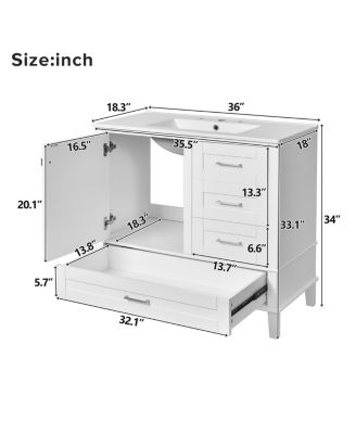 Bathroom Vanity with Ceramic Sink, Solid Pine Frame, Soft Close Drawers & Door for Small Spaces