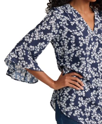 Petite V-Neck Flutter Sleeve Blouse