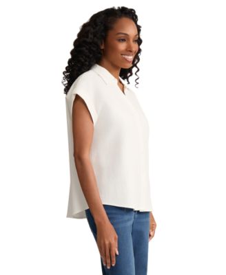 Petite Collared Short-Sleeve Button Blouse
